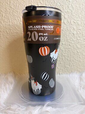 Manna Mott Reading Ghost Halloween 20 oz Stainless Steel Tumbler Pumpkins NWT